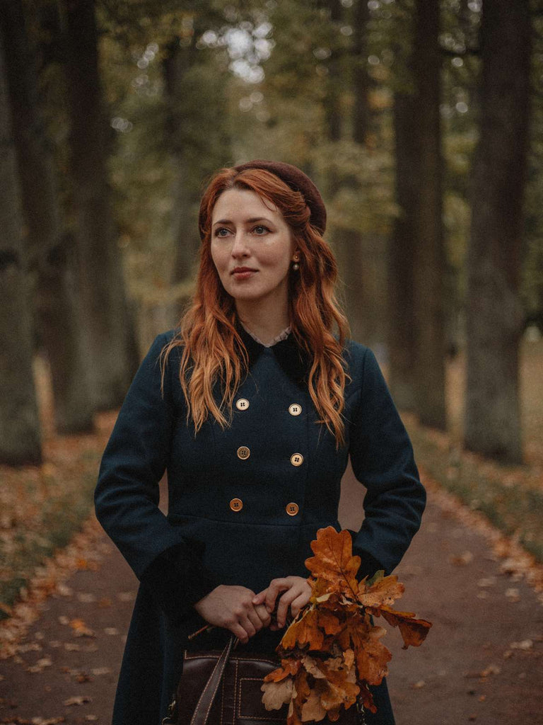 Dark Green 1940s Solid Button Coat - vintage fashion, retro style