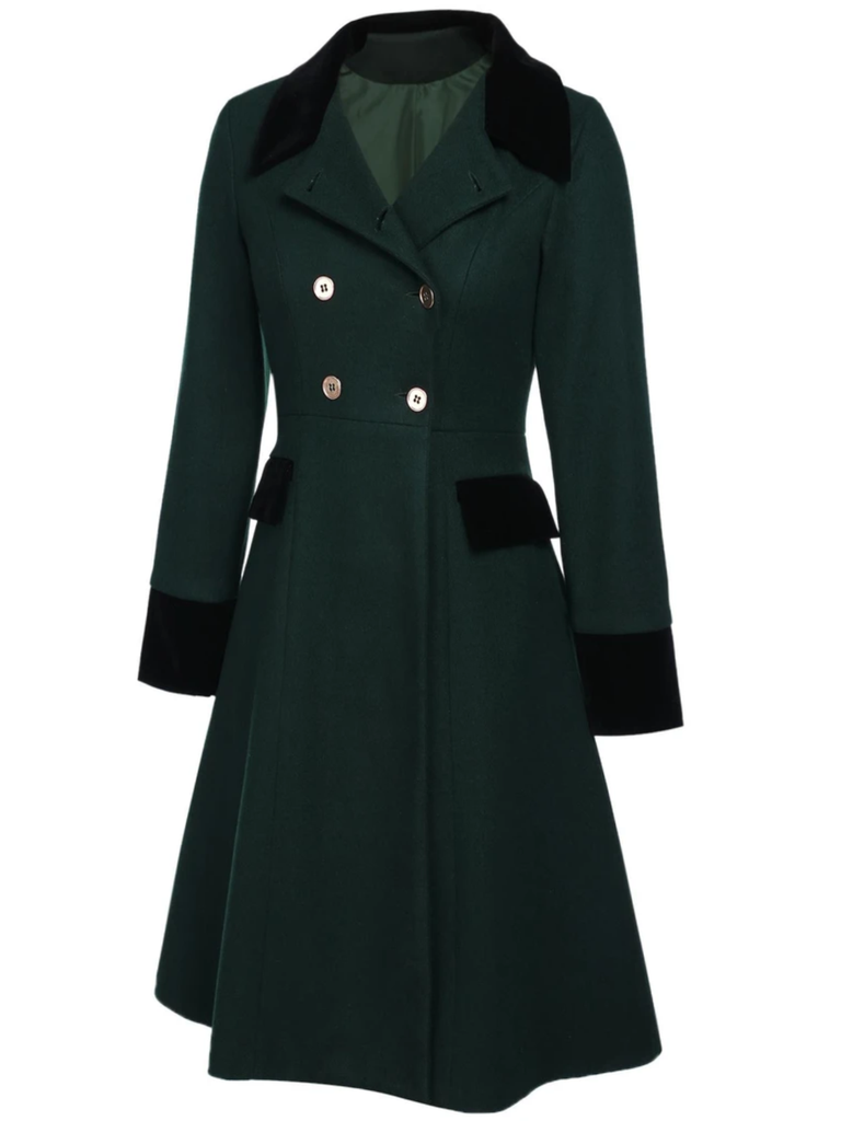 Dark Green 1940s Solid Button Coat - vintage fashion, retro style