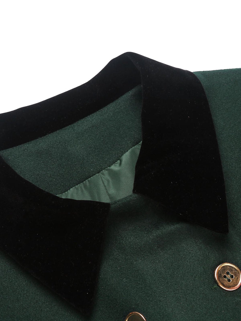 Dark Green 1940s Solid Button Coat - vintage fashion, retro style