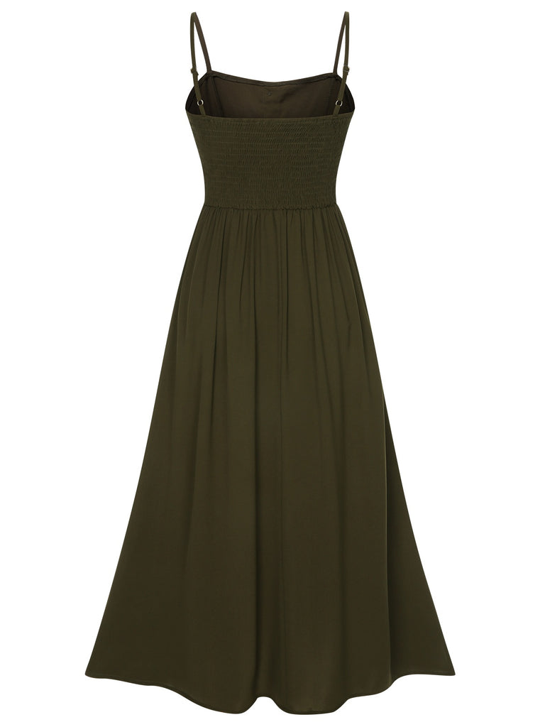 Dark Green 1940s Solid Button Sling Dress, vintage dress, retro fashion - perfect for women who love vintage and retro fashion