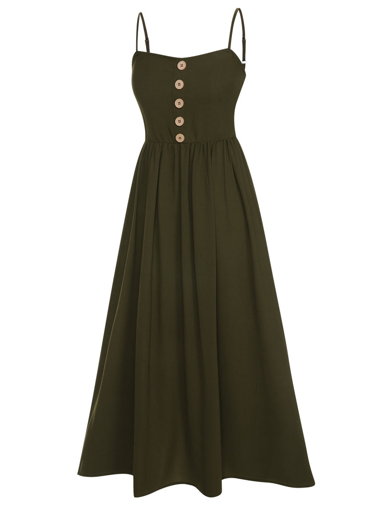 Dark Green 1940s Solid Button Sling Dress, vintage dress, retro fashion - perfect for women who love vintage and retro fashion