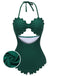 Dark Green 1940s Solid Halter One-piece Swimsuit, vintage swimsuit, pin-up swimwear - perfect for women who love vintage and retro fashion