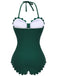 Dark Green 1940s Solid Halter One-piece Swimsuit, vintage swimsuit, pin-up swimwear - perfect for women who love vintage and retro fashion