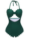 Dark Green 1940s Solid Halter One-piece Swimsuit, vintage swimsuit, pin-up swimwear - perfect for women who love vintage and retro fashion