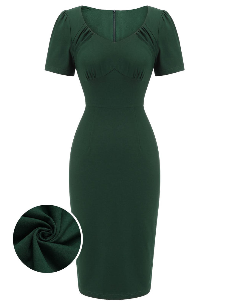 Retro Stage Solid High Waist Bodycon Midi Pencil Dress Dark Green,XXL Retro Stage Solid High Waist Bodycon Midi Pencil Dress Dark Green,XXL