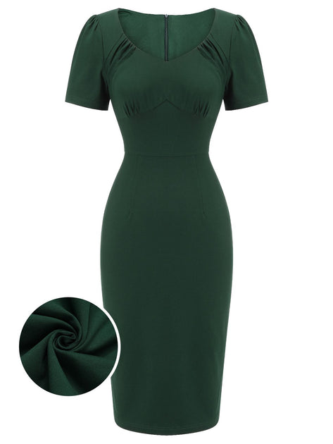 dark green office dress Retro Stage Solid High Waist Bodycon Midi Pencil Dress Dark Green,XXL
