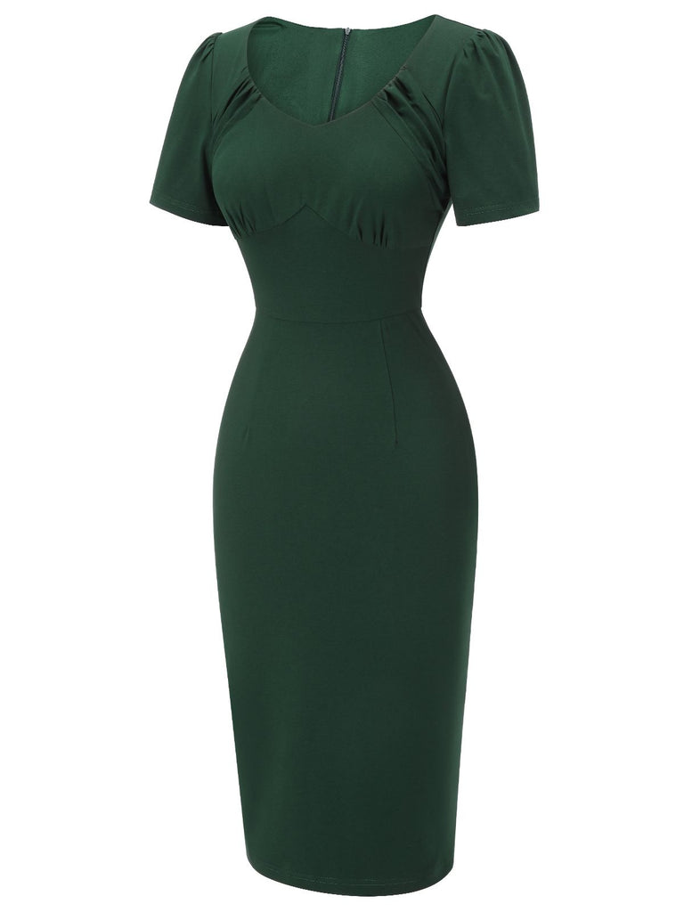 Dark Green 1940s Solid Wrap Dress | Retro Stage Dark Green 1940s Solid Wrap Dress | Retro Stage