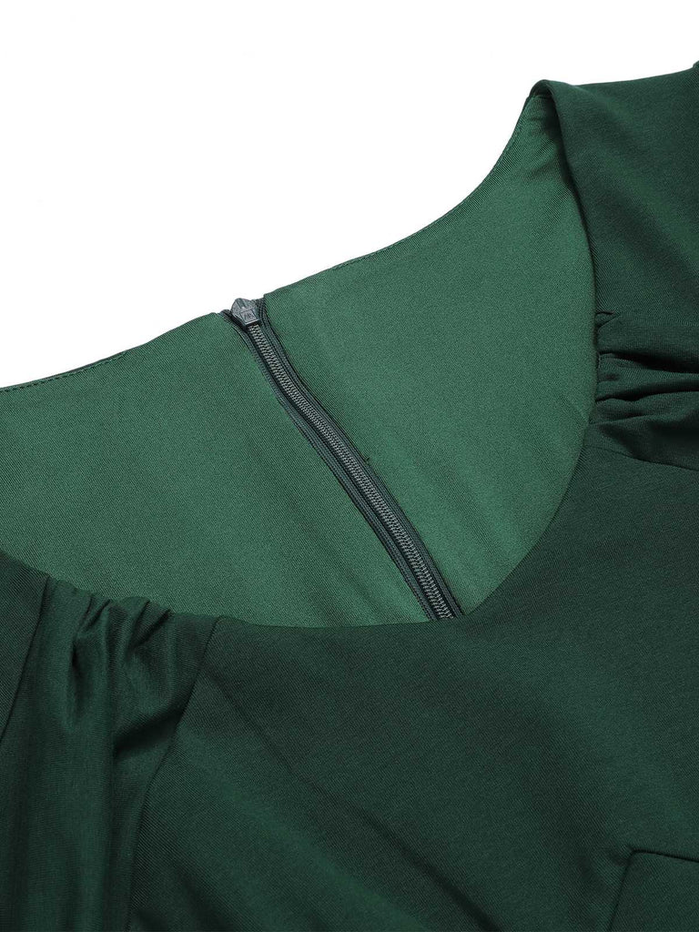Retro Stage Solid Wrap Midi Dress Dark Green Retro Stage Solid Wrap Midi Dress Dark Green