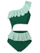 Dark Green 1940s Striped Ruffled Swimsuit, vintage swimsuit, pin-up swimwear - perfect for women who love vintage and retro fashion