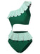 Dark Green 1940s Striped Ruffled Swimsuit, vintage swimsuit, pin-up swimwear - perfect for women who love vintage and retro fashion