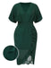 She slips into this Dark Green 1940s V-Neck Ruffles Solid Dress and suddenly it's a 1940s daydream