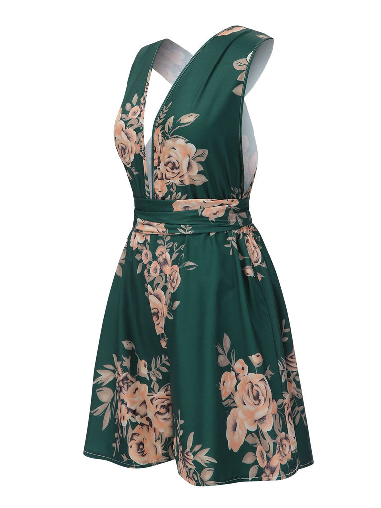 1970s Floral Deep VNeck Romper | 1970s | vintage romper, retro jumpsuit