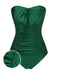 She's wearing Dark Green 1970s Solid Pleated Bandeau Swimsuit and the whole beach remembers the 1970s
