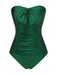 Dark Green 1970s Solid Pleated Bandeau Swimsuit: 1970s Riviera elegance, reimagined for her