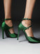 Dark Green Satin Double Buckle Belts High Heel Shoes — vintage elegance for the modern woman