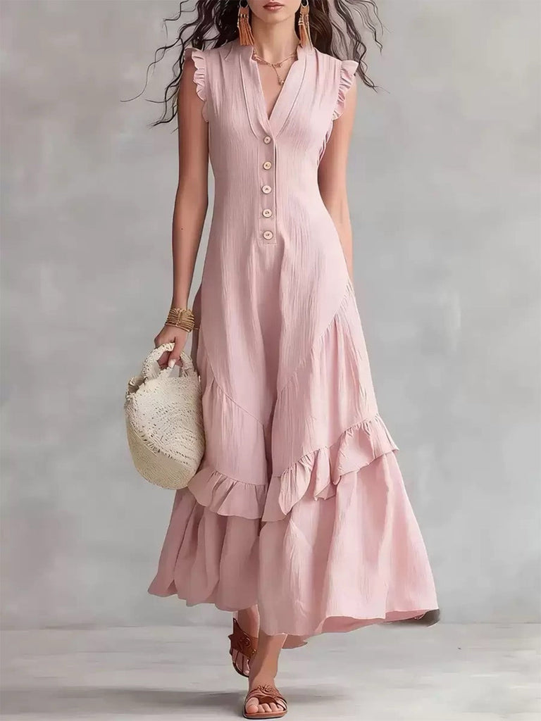 Dark Pink 1950s Cotton Linen Sleeveless Swing Dress, vintage dress, retro fashion, rockabilly, pin-up fashion - perfect for women who love vintage and retro fashion
