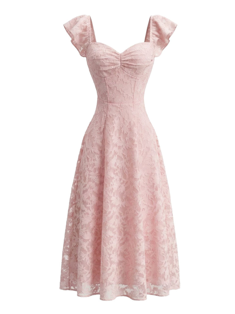 Dark Pink 1950s Square Neck Dress Dress