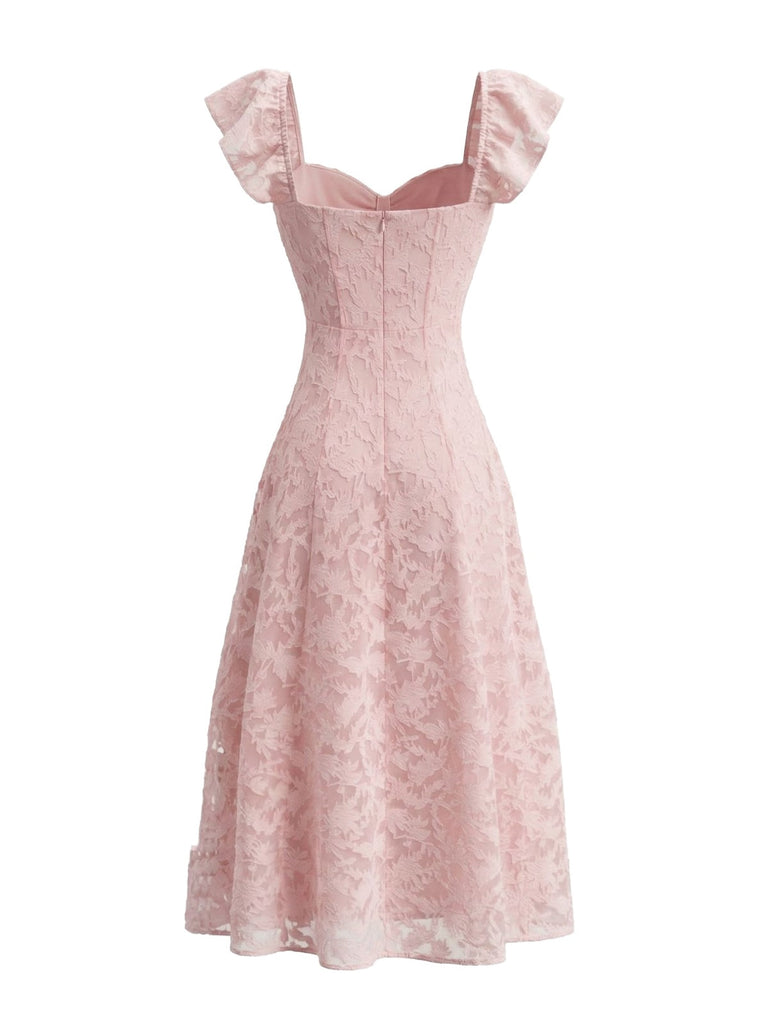 Dark Pink 1950s Square Neck Dress Dress