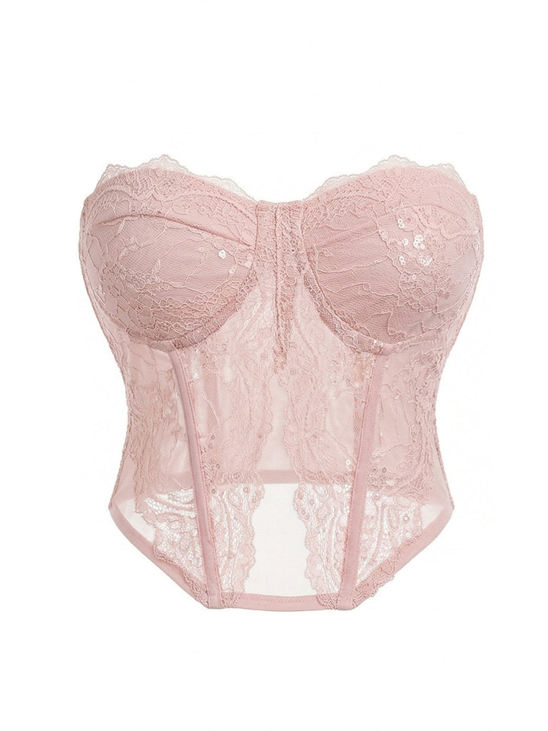 Dark Pink 1980s Lace Solid Bandeau Top - vintage fashion, retro style