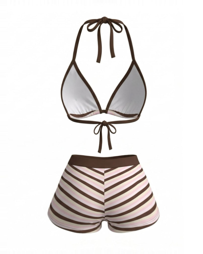 Dark Pink 1980s Striped Bikini Set - vintage fashion, retro style