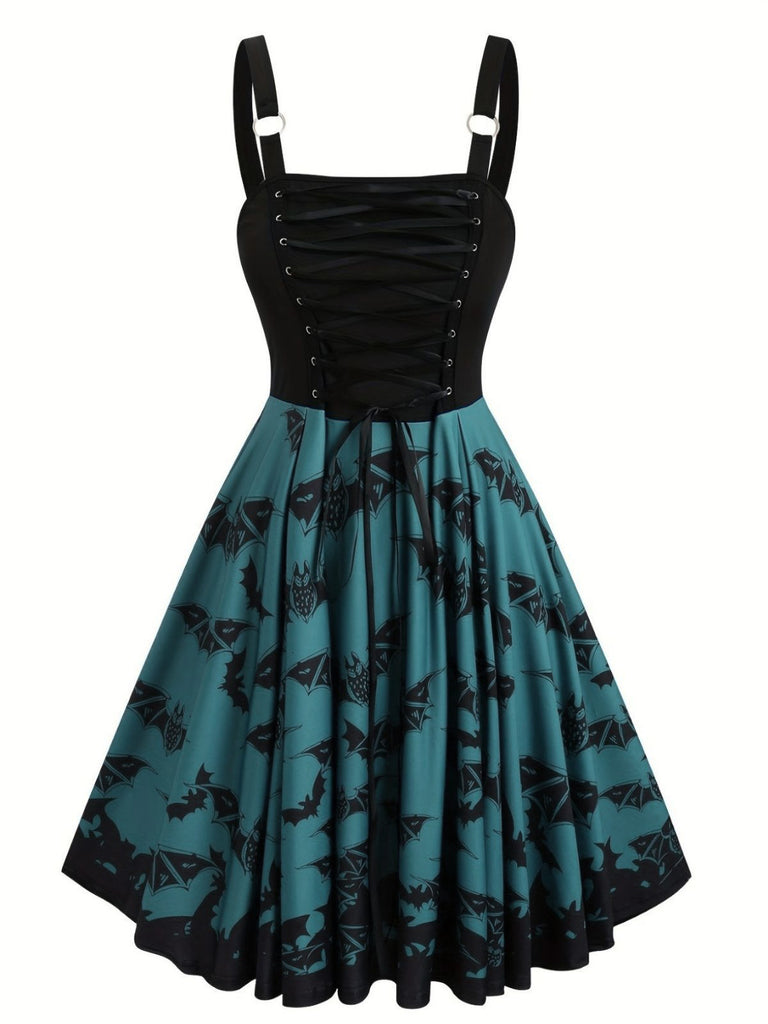 Dark blue 1950s Bat Lace-Up Halloween dress - vintage dress, retro fashion, rockabilly