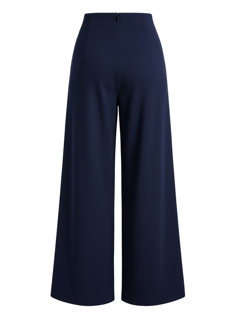Navy blue wide-leg pants on a white background