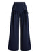 Navy blue wide-leg pants with lace-up details on a white background