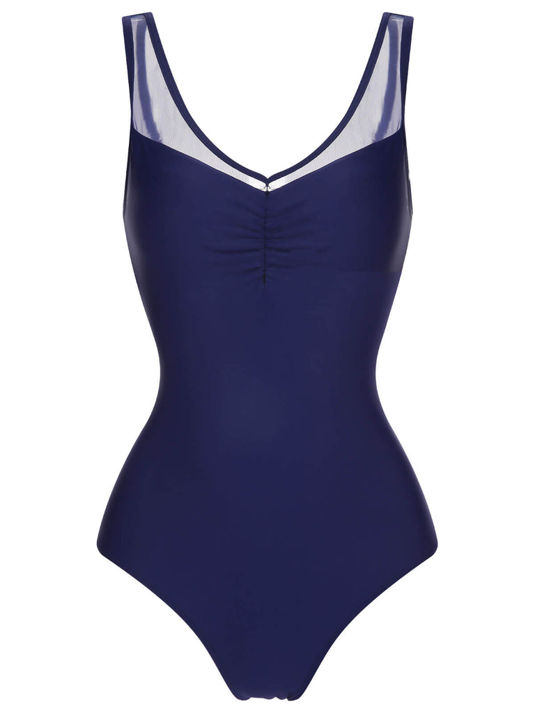 Deep Blue 1930s Solid Back Cross Swimsuit, vintage swimsuit, pin-up swimwear - perfect for women who love vintage and retro fashion