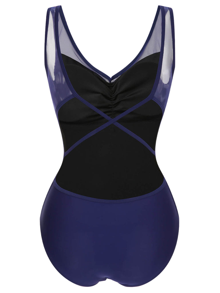 Deep Blue 1930s Solid Back Cross Swimsuit, vintage swimsuit, pin-up swimwear - perfect for women who love vintage and retro fashion