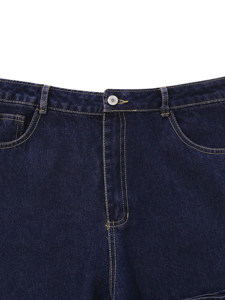 Deep Blue 1950s Denim Straight Leg Pants - vintage fashion, retro style