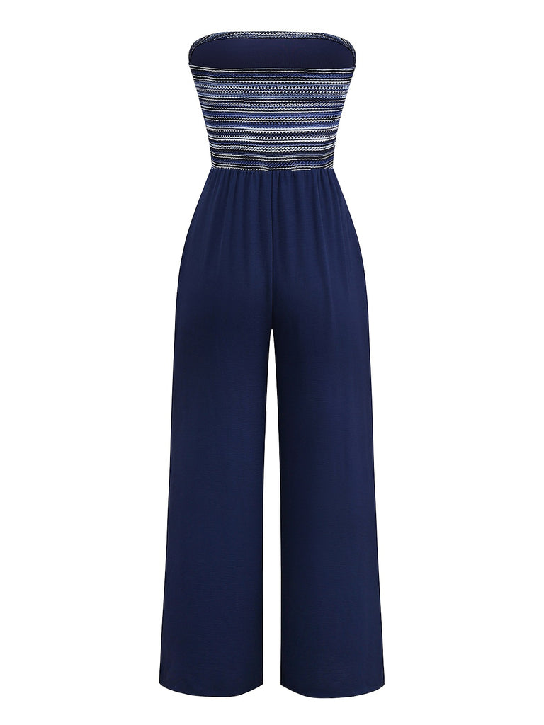 Deep Blue 1950s Stripes Bandeau Jumpsuit: timeless 1950s elegance she makes her own