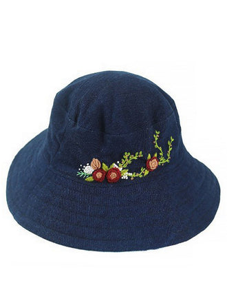 Deep Blue Indigo Dyed Handmade Embroidered Floral Hat - vintage fashion, retro style, elegant red