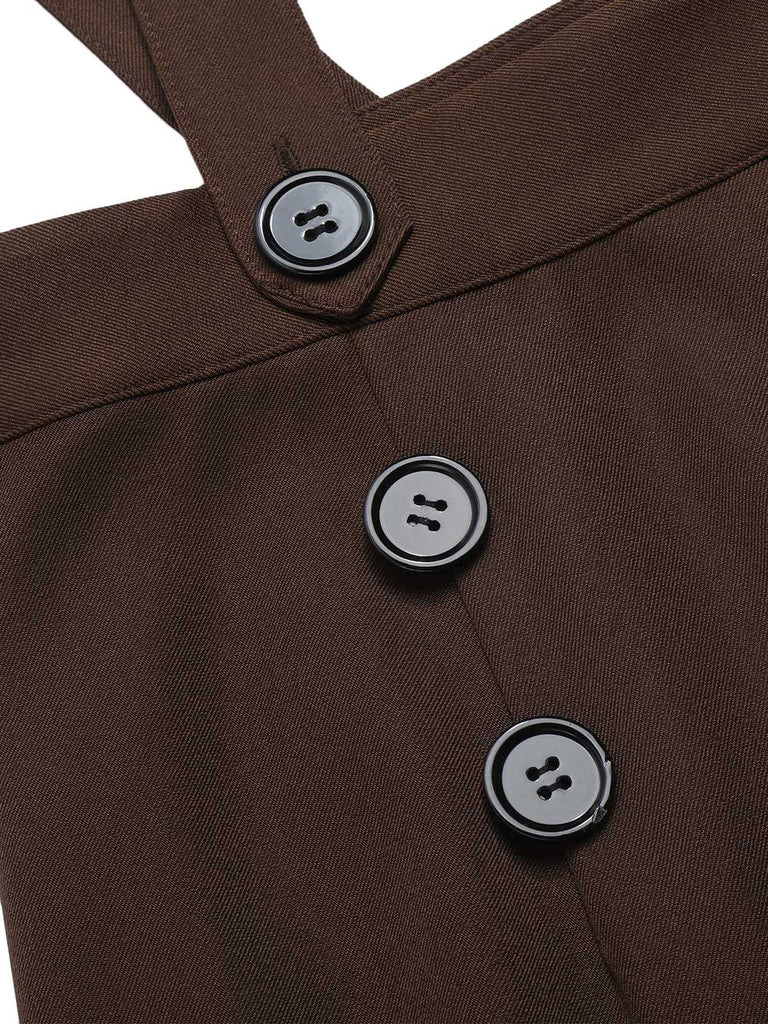 She finds her 1940s story in this Deep Brown 1940s Buttons Overalls Shorts