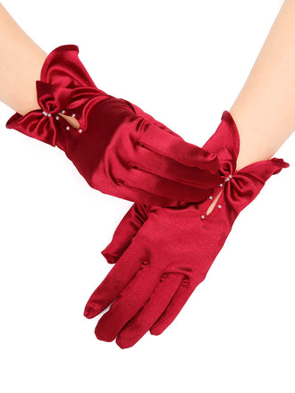 Deep Pearl Bow Satin Gloves: timeless style reimagined