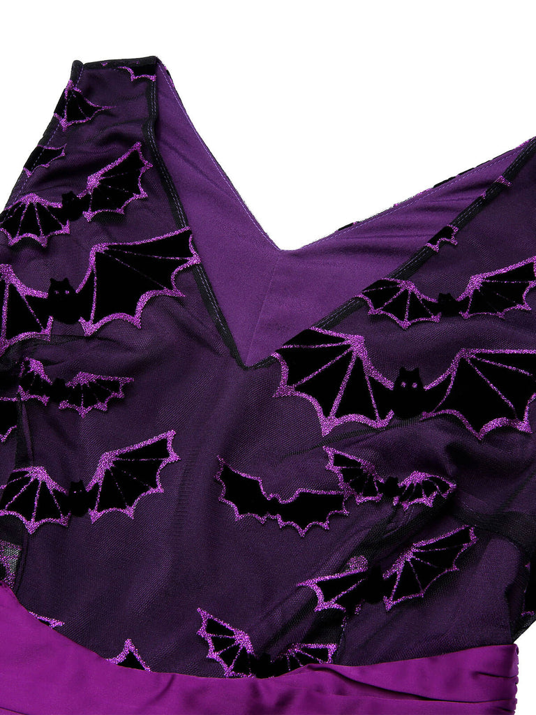 Deep Purple 1950s Halloween Bat Bow Dress | Retro Stage Deep Purple 1950s Halloween Bat Bow Dress | Retro Stage
