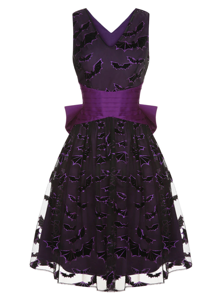 Deep Purple 1950s Halloween Bat Bow Dress | Retro Stage Deep Purple 1950s Halloween Bat Bow Dress | Retro Stage