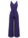 Deep Purple 1970s V-Neck Floral Boho Jumpsuit - vintage jumpsuit, retro fashion