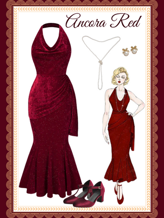 She slips into this Deep Red 1930s Glitter Cowl Neck Mermaid Dress and suddenly it's a 1930s daydream