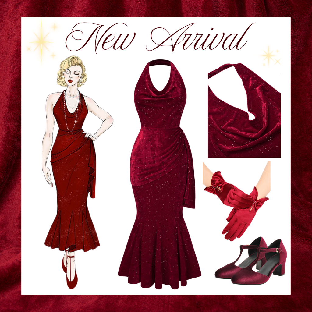 She slips into this Deep Red 1930s Glitter Cowl Neck Mermaid Dress and suddenly it's a 1930s daydream