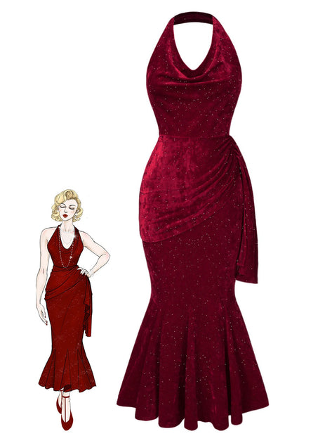 1930s red dress Deep Glitter Cowl Neck Mermaid recomm_dr3548 this Retro Stage 1930s Juliana Strapless Mesh Midi Color:Blue gingham