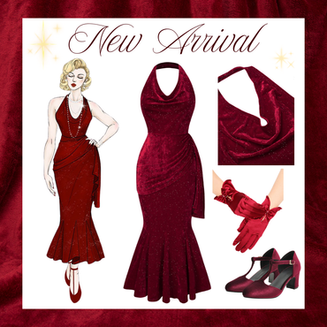 She slips into this Deep Red 1930s Glitter Cowl Neck Mermaid Dress and suddenly it's a 1930s daydream