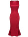 Deep Red 1930s Solid Bow Decor Fishtail Dress, vintage dress, retro fashion - perfect for women who love vintage and retro fashion