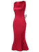 Deep Red 1930s Solid Bow Decor Fishtail Dress, vintage dress, retro fashion - perfect for women who love vintage and retro fashion
