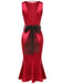 Deep Red 1930s Solid Bow Decor Fishtail Dress, vintage dress, retro fashion - perfect for women who love vintage and retro fashion