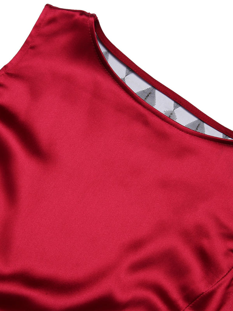 retro stage red dress A-Line Sequin Cocktail Dress Long Sleeve V-Neck High-Waist Flared Sleeve Midi Dress