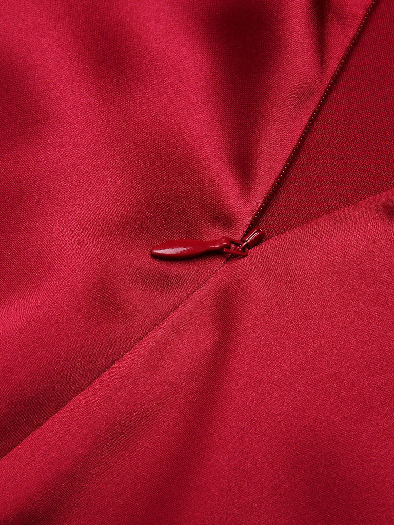 Deep Red 1930s Solid Bow Decor Fishtail Dress, vintage dress, retro fashion - perfect for women who love vintage and retro fashion