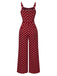 Deep Red 1940s Polka Dot Straps Jumpsuit, vintage romper, retro jumpsuit - perfect for women who love vintage and retro fashion