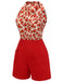 Deep Red 1950s Rose Lace Up Patchwork Romper, vintage romper, retro jumpsuit - perfect for women who love vintage and retro fashion