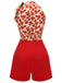Deep Red 1950s Rose Lace Up Patchwork Romper, vintage romper, retro jumpsuit - perfect for women who love vintage and retro fashion