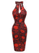 Deep Red 1960s Halloween Skull Halter Dress, vintage dress, retro fashion - perfect for women who love vintage and retro fashion